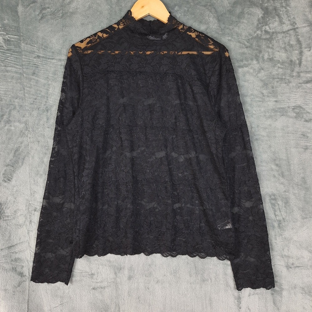 Womens Top Large Black Sheer Y2K Lace Floral Goth Fairy‎ Grunge Whimsigoth Egirl